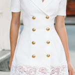 Classic Short-Sleeves Lace-Trimmed Blazer Dress