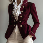 Long Sleeves Skinny Buttoned Solid Color Split-Joint Stand Collar Blazer Outerwear