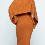 Women's Rib knit Sweater Skirt Two Piece Set Outifts Long Sleeve Turtleneck Sweaters and Tank Midi Dresses