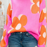 Pink & Orange Floral Cable Knitted Sweater