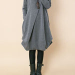 A-line Long Sleeves Pleated Solid Color Round-neck Dresses Maxi Dresses