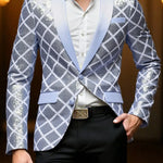 KZZ Men's Solid-Color Slim-Fit Sequin Blazer