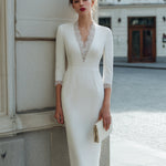 Lace-Trim V-Neck Tailored Midi Dress