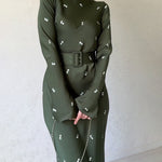 Long Sleeve Slim Fit Ruffled A-line Maxi Dress