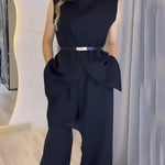 Loose Sleeveless Split-Front Split-Joint Round-Neck Vest Top