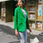 Nadorine Button Down Collared Blazer Jacket Tops with Pockets