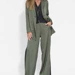 Two-Piece Set Long Sleeve Lapel Leisure Blazers Plain Wide Leg Pants Suits