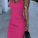 Sexy V-neck suspenders knitted dress sweater set