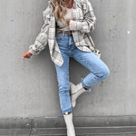 Plaid Shirt Jacket Loose Casual Turn-Down Collar Single Breasted Coat