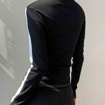 Long Sleeves Skinny Contrast Color Split-Joint High Neck T-Shirts Tops