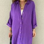 Nadorine Women's Button Long Pocket Shirt Casual Dress