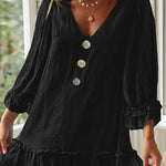 Loose Long Sleeve Ruffle Hem Cotton Linen Dress