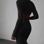 Knited Two Piece Set Long Sleeve Turtleneck Crop Top Split Skirt Outfits