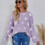 Love Pattern Round Neck Knit Sweater