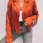 Slim Lapel Tassel Coats Soild Short Jackets Fringe Long Sleeve Party Cardigan