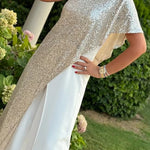 Party Favors Sequin One Shoulder Ruffle Detail Wide Leg Evening Jumpsuit