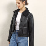 Thick Lapel Velvet Imitation Leather Jacket