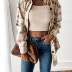 Flannel Plaid Shirts Batwing-Sleeve Button Down Roll Up Long Sleeve Collar Streetwear Blouse Tops