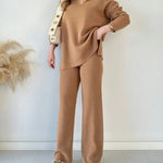 Women's Two Piece Sets Casual Loose Knitted Long Sleeve Sweater + Wide Leg Pants