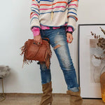 Drop Shoulder Color Block Stripes Knitting Sweater