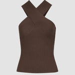 Nadorine Casual Knitted Tank Tops Crisscross Front Halter Knit Top