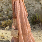 Flowy Cut Out Halter Neck Long Dress 3D Flower Chiffon Ruffle Frill Trim Puffy Swing Dress