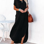 Floral Puff Sleeve Dress Elastic Waist Open Back Casual Dresses Side Split Midi Flowy Dresses