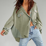 Nadorine Button Down Shirts Jacket Casual Waffle Knit Long Sleeve Oversized Tops