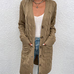 Long Sleeve Loose Long Knit Sweater Casual Single Breasted Knitwear Outerwear
