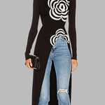 Long Sleeves Asymmetric Printed Split-Joint High Neck Pullovers Sweater Tops