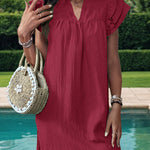 A-Line Loose Ruffled Solid Color Stand Collar Mini Dresses