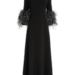 Elegant Simple Black And White Feather Long Sleeve Party Dress
