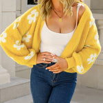 Nadorine Women's Cute Daisy Knit Cardigan Long Sleeve Casual Flower Open Front Sweater Tops