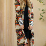 Striped Mid-Length Contrasting Color Knit Cardigan Jacket