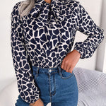 Bishop Sleeve Long Sleeves Bow-Embellished Elasticity Tied Mock Neck Blouses&Shirts Tops