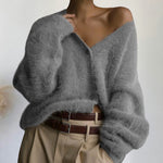 Fuzzy V Neck Loose Cardigan Sweater