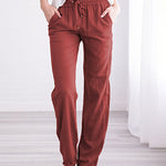 Solid Color Drawstring Elastic Waist Pants Casual Trousers with Pockets