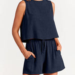 Nadorine 2 Piece Outfits Sets Sleeveless Crop Top Tank Shorts Sets