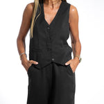 Nadorine Casual Two-piece Set Solid Color Vest and Trousers Pants