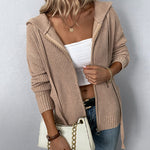 Long Sleeve Zipper Knitted Cardigan Hoodie Casual Short Sweater Outerwear