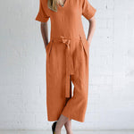 Solid Color Loose Fit Overall Jumpsuit with Pockets