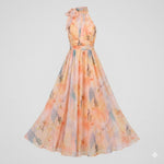 Élodie Moreau | Floral Halter Maxi Dress with Flowing Elegance For Women