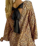 Sequined Lace-Up Short Dress