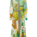 Travel Around The World Unique Print Balloon Sleeve Belt Shirt Midi Dress