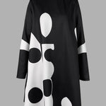 A-Line Long Sleeves Polka-Dot Split-Joint Mock Neck Mini Dresses