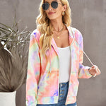 Tie-dye Hoodie Zip Up Casual Jacket Active Sweatshirt