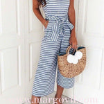 Margovil Sleeveless Knot Waist Wide Leg Striped Jumpsuit