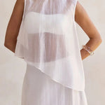 Lena Semi-sheer Irregular Hem Top and High Rise Side Zipper A-line Maxi Skirt Set