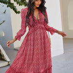 Nadorine Women's Chiffon V-neck Simple Floral Print Dress