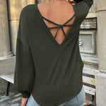 Nadorine Long Sleeve Backless Hollow Knit Sweater for Women Casual Work Office Loose Fit 2026 | Under